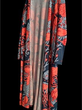 LuLaRoe Navy Cardigan with Coral Floral Motif